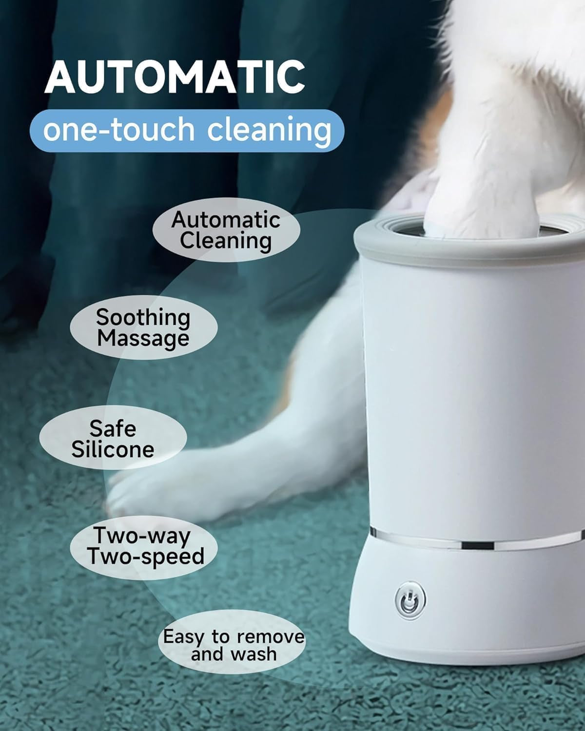 Automatic Dog Paw Cleaner for Dogs，Electric Dog Foot Paw Washer Cup and Massager，2 Speeds for Thorough Cleaning and USB Rechargeable,Pet Paw Feet Cleaner for Small Medium Dogs Cats (Blue)